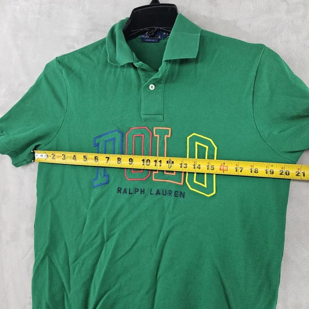 POLO RALPH LAUREN Men’s Green Classic Fit Mesh‎ Polo Shirt POLO Spell Out Medium